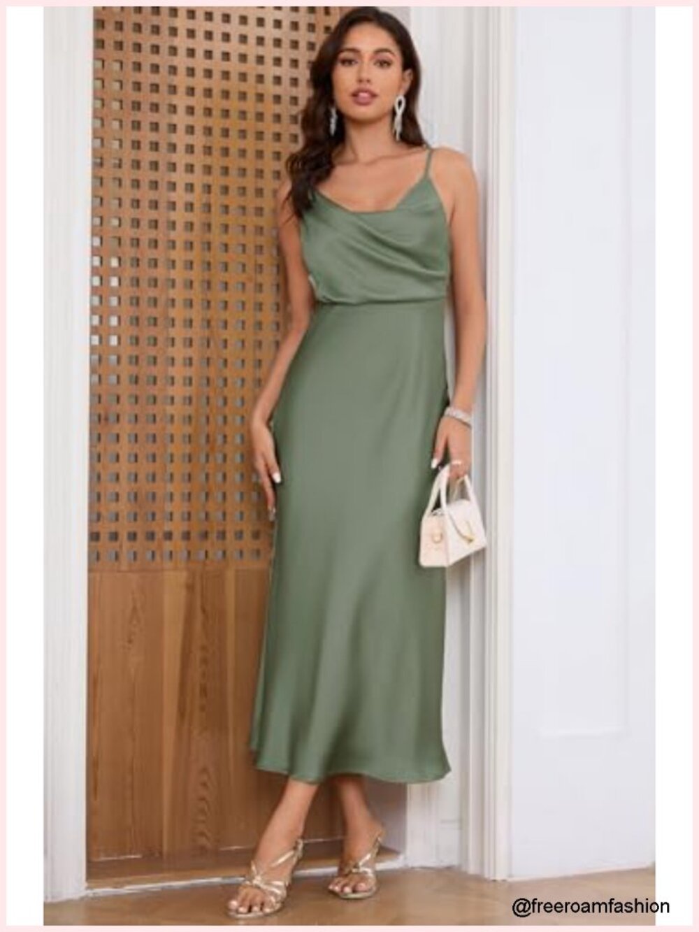 Satin Cowl Neck Spaghetti Strap Maxi Dress Bodycon Wedding Guest Cocktail Party - Picture 4 of 6